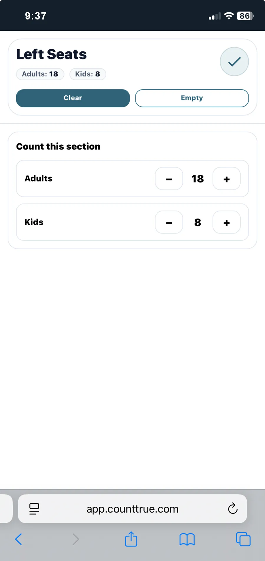 Section tally counting mode on mobile